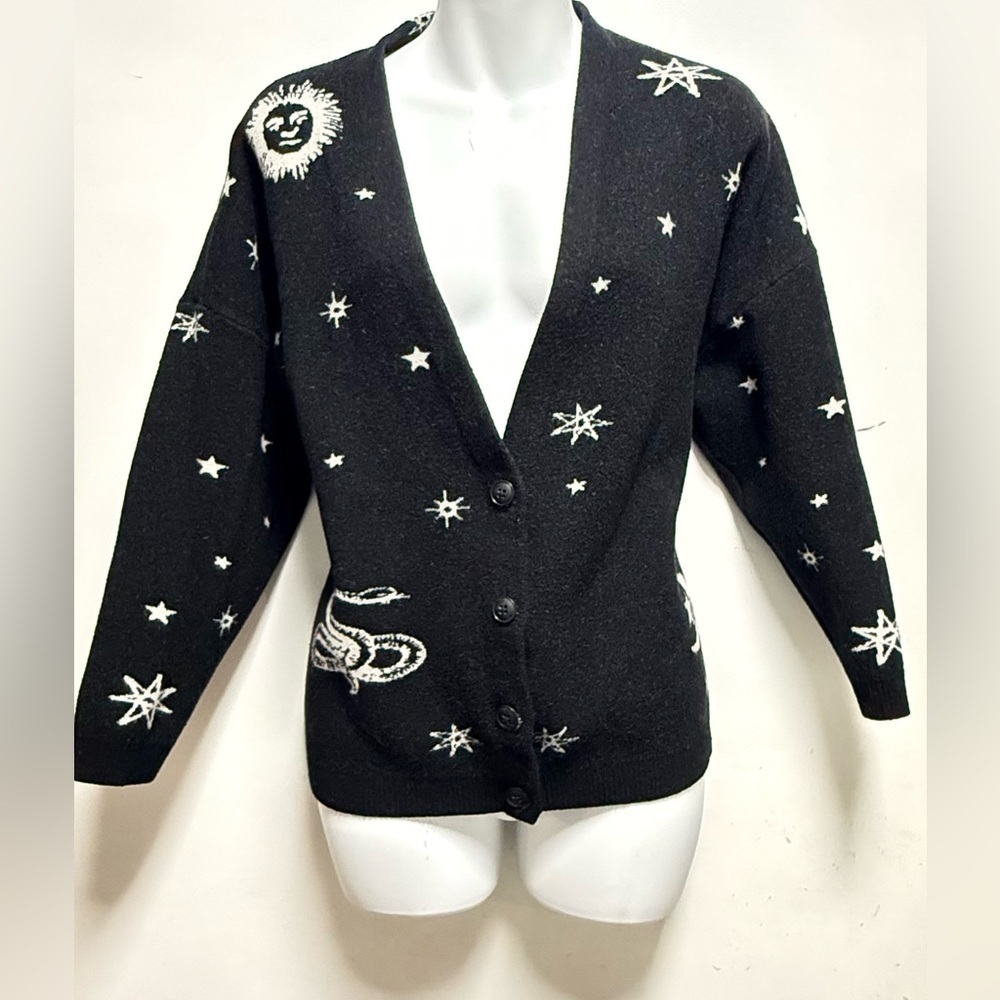 Obey Black Celestial Patterned Cardigan Size L